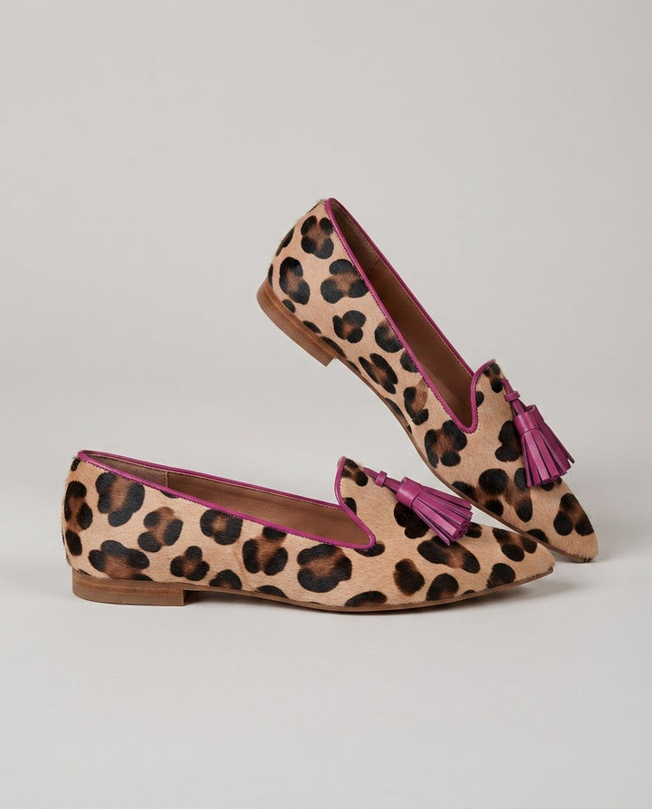 Ginevra Loafers | Leopard Print, Fuchsia Tassels
