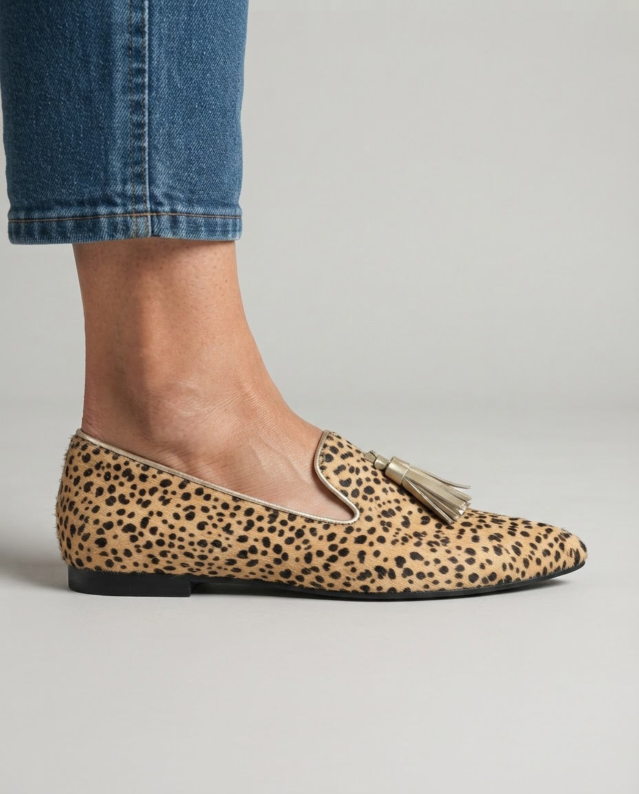 Ginevra Moccasin | Cheetah, Light Gold Tassels