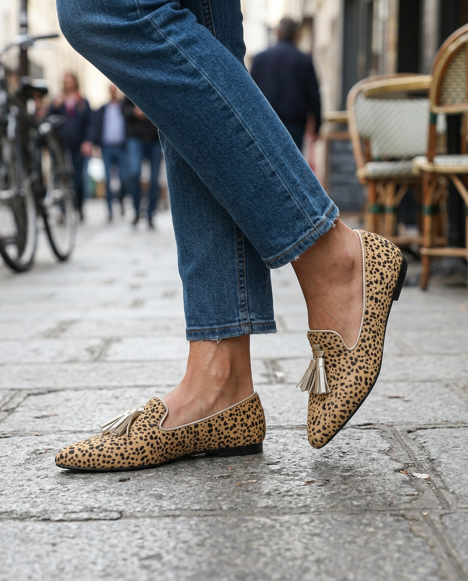 Ginevra Moccasin | Cheetah, Light Gold Tassels
