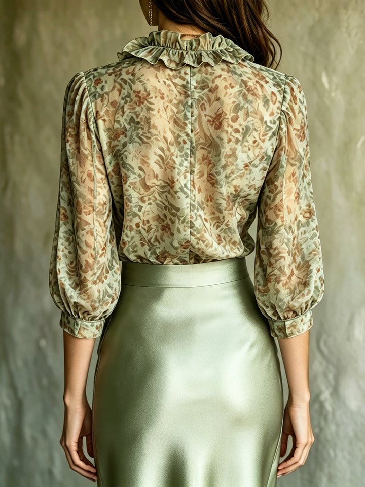 Giuliana | Floral Blouse & Satin Skirt Set