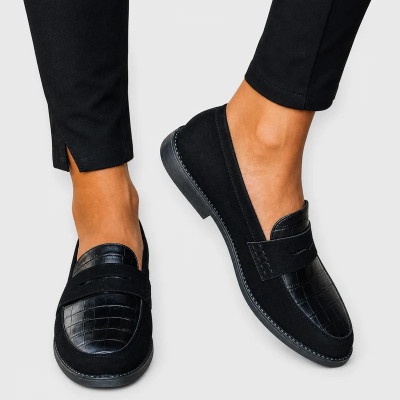 Greta Moccasin | Black Penny Cocco Effect