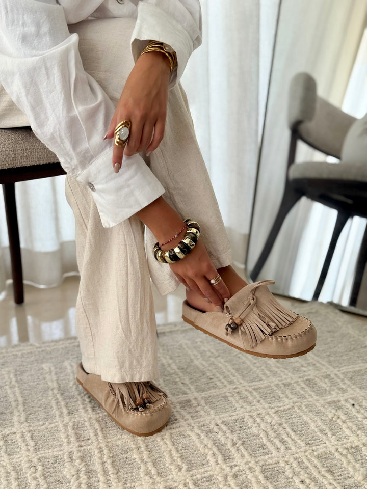 Hilda | Suede Fringe Slip-On Mules