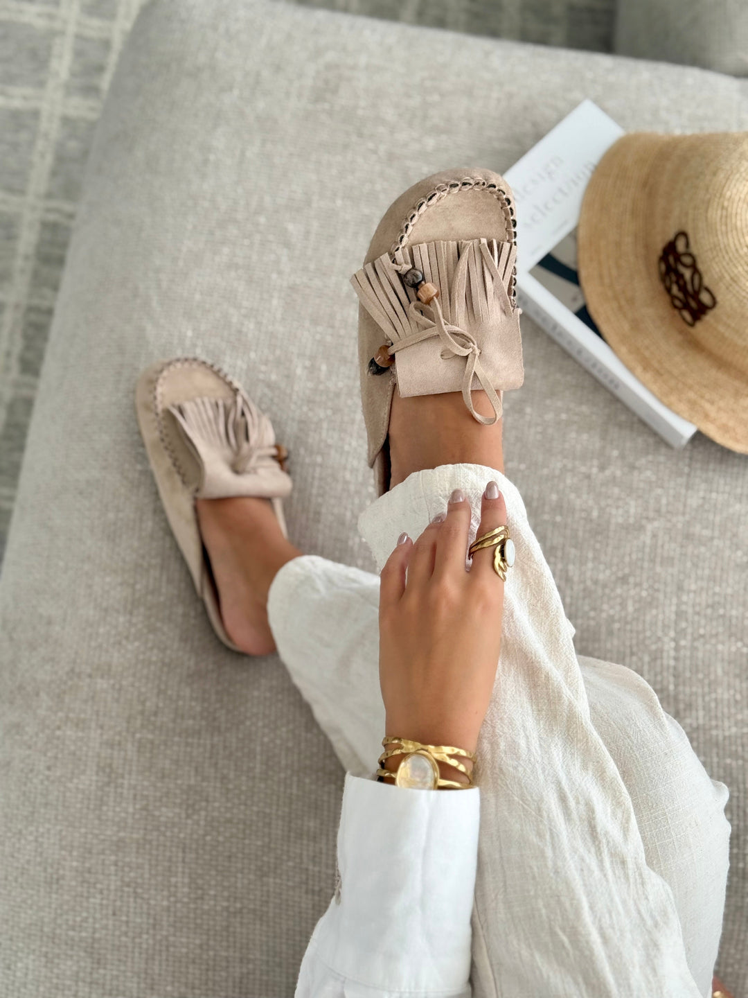 Hilda | Suede Fringe Slip-On Mules