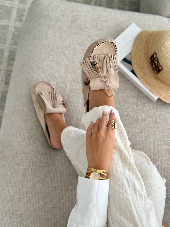Hilda | Suede Fringe Slip-On Mules