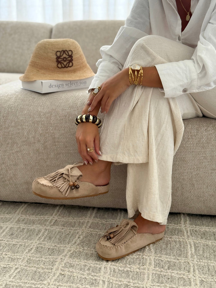 Hilda | Suede Fringe Slip-On Mules