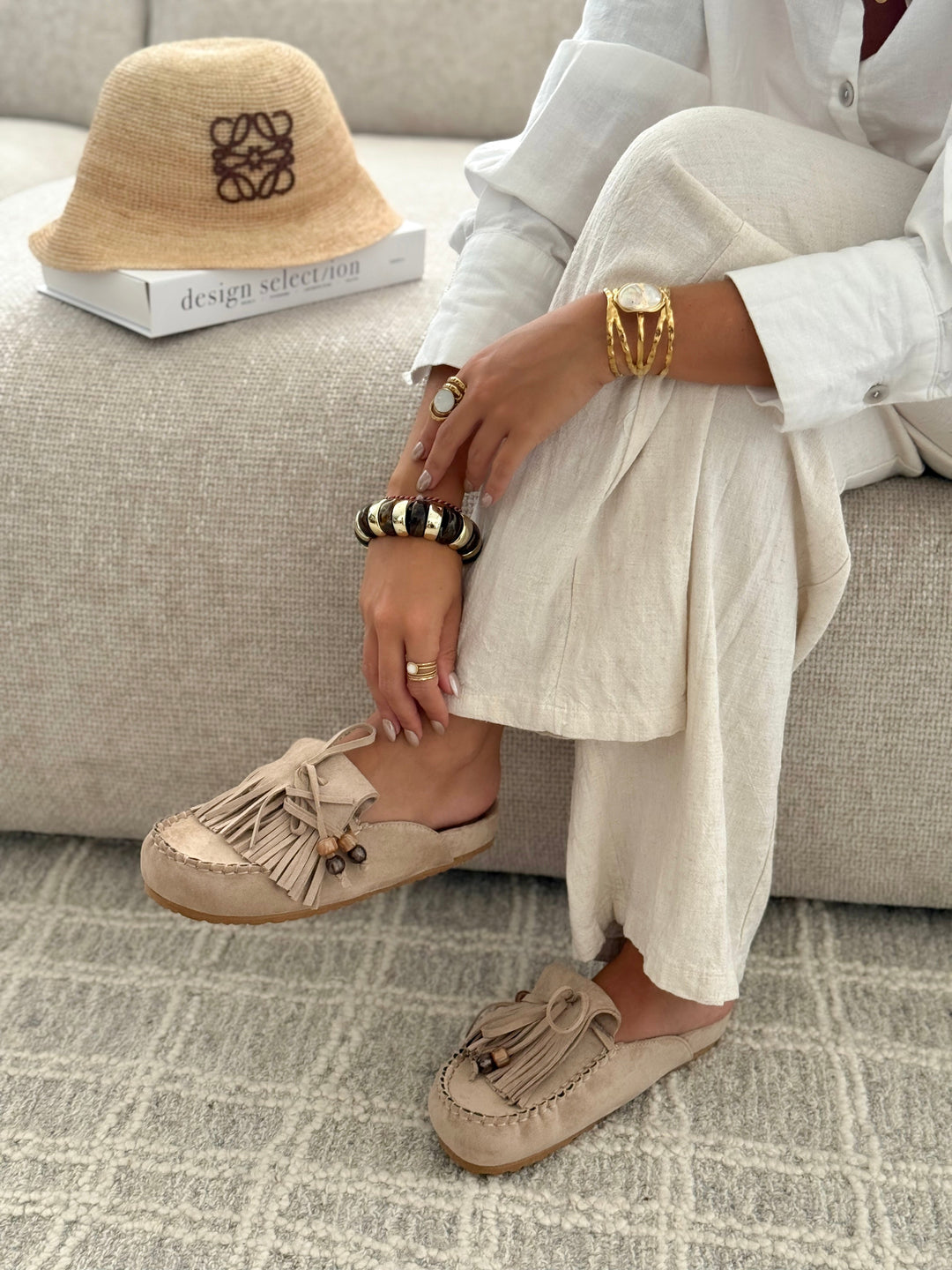 Hilda | Suede Fringe Slip-On Mules