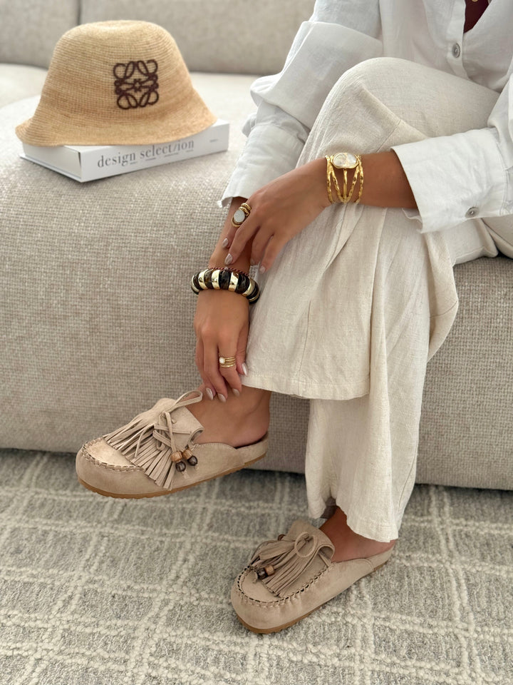 Hilda | Suede Fringe Slip-On Mules