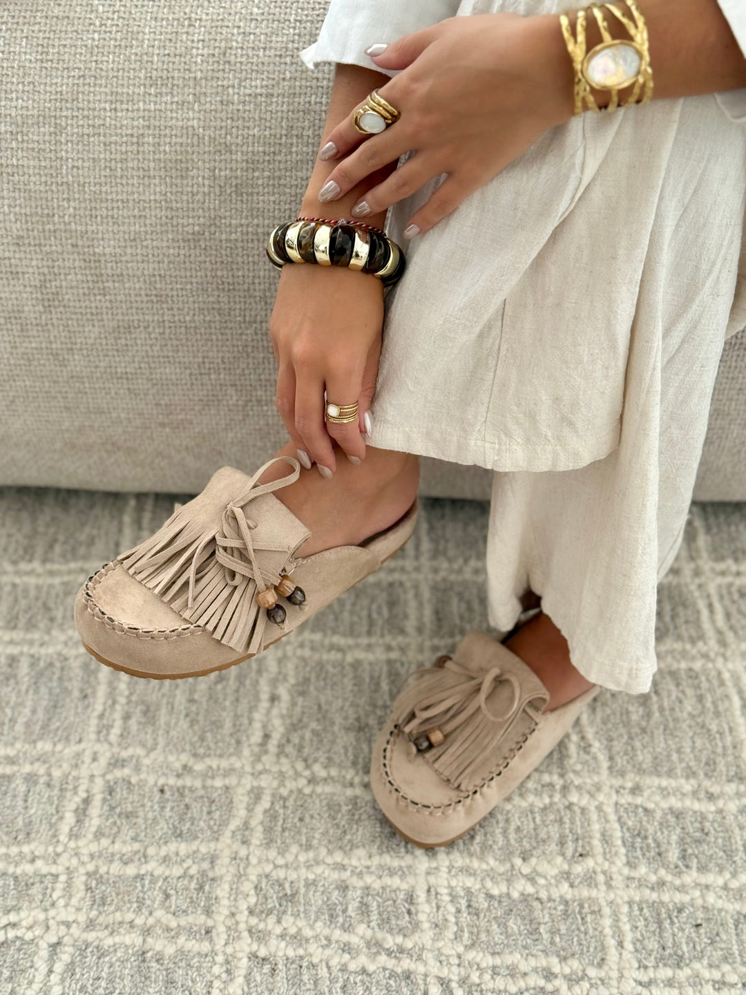 Hilda | Suede Fringe Slip-On Mules