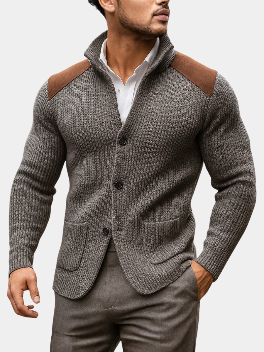 Ivan | Textured Knit Blazer with Suede Details