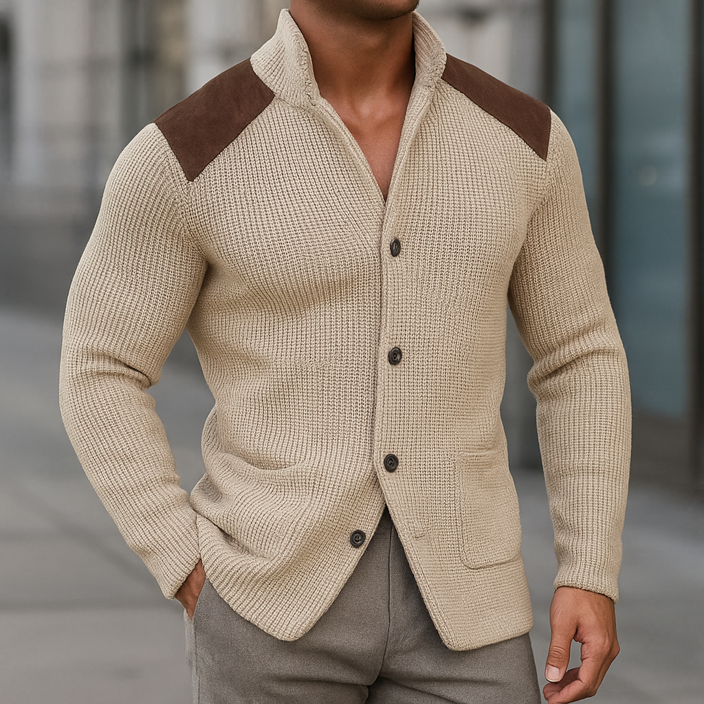 Ivan | Textured Knit Blazer with Suede Details