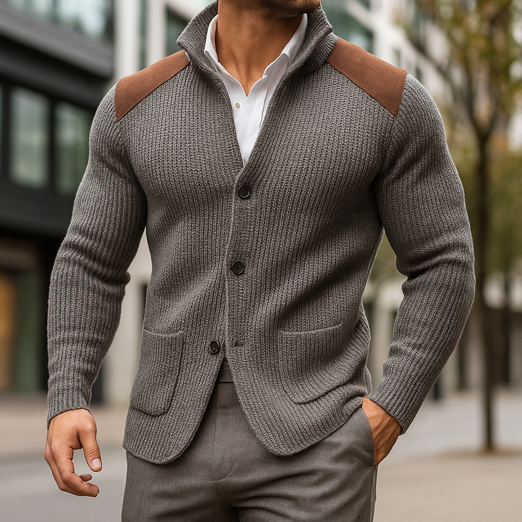 Ivan | Textured Knit Blazer with Suede Details