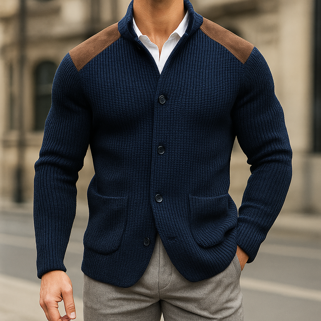 Ivan | Textured Knit Blazer with Suede Details