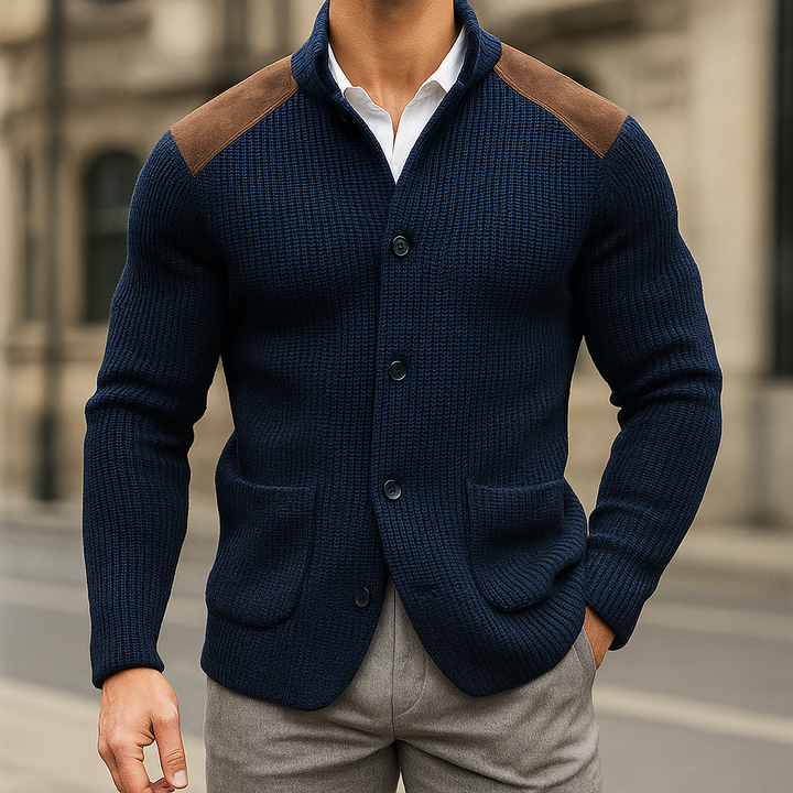 Ivan | Textured Knit Blazer with Suede Details