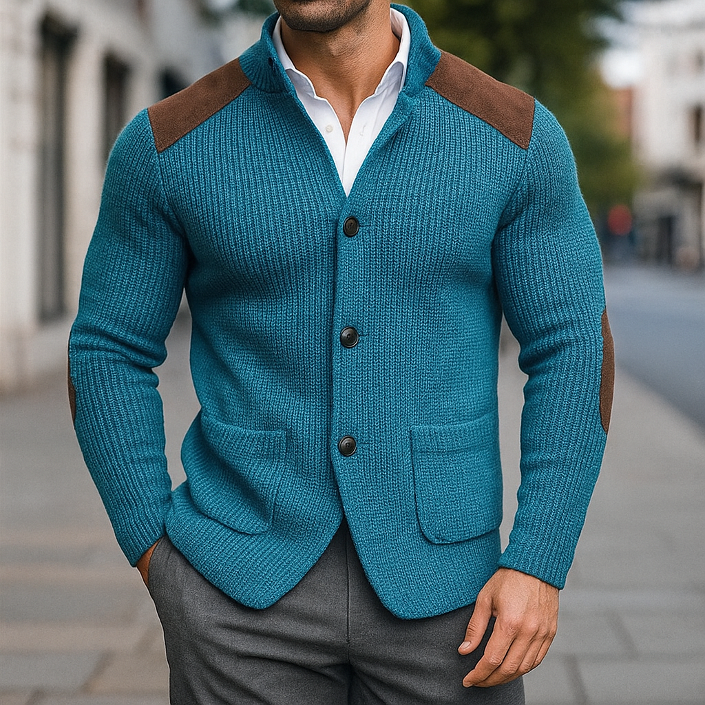 Ivan | Textured Knit Blazer with Suede Details