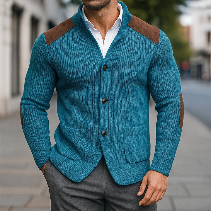 Ivan | Textured Knit Blazer with Suede Details