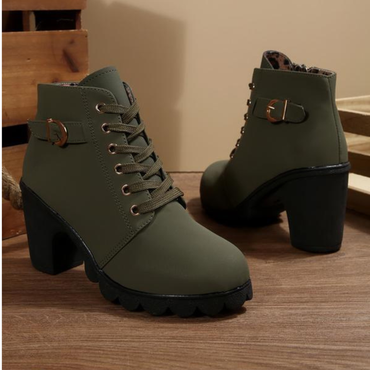 Katya | Chic Lace-Up Metal Buckle Ankle Boots