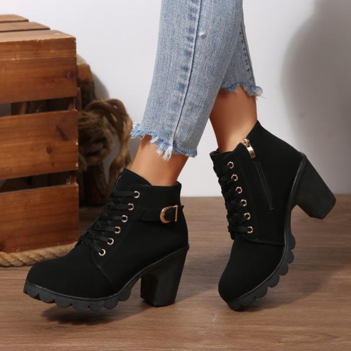 Katya | Chic Lace-Up Metal Buckle Ankle Boots