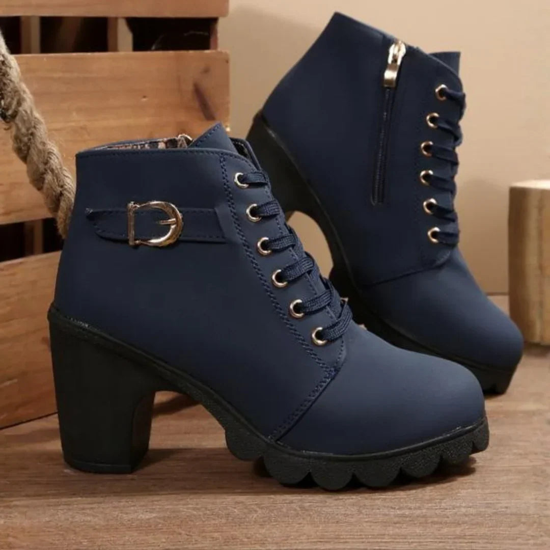 Katya | Chic Lace-Up Metal Buckle Ankle Boots
