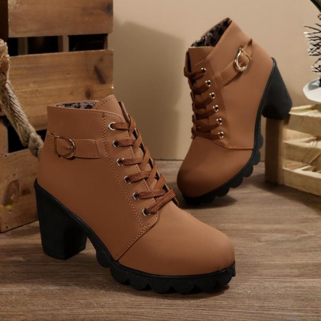 Katya | Chic Lace-Up Metal Buckle Ankle Boots