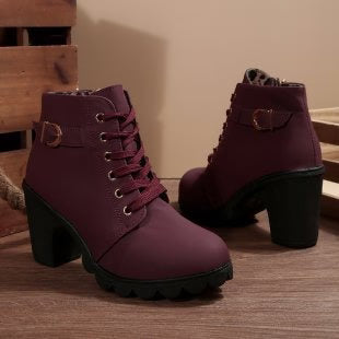 Katya | Chic Lace-Up Metal Buckle Ankle Boots