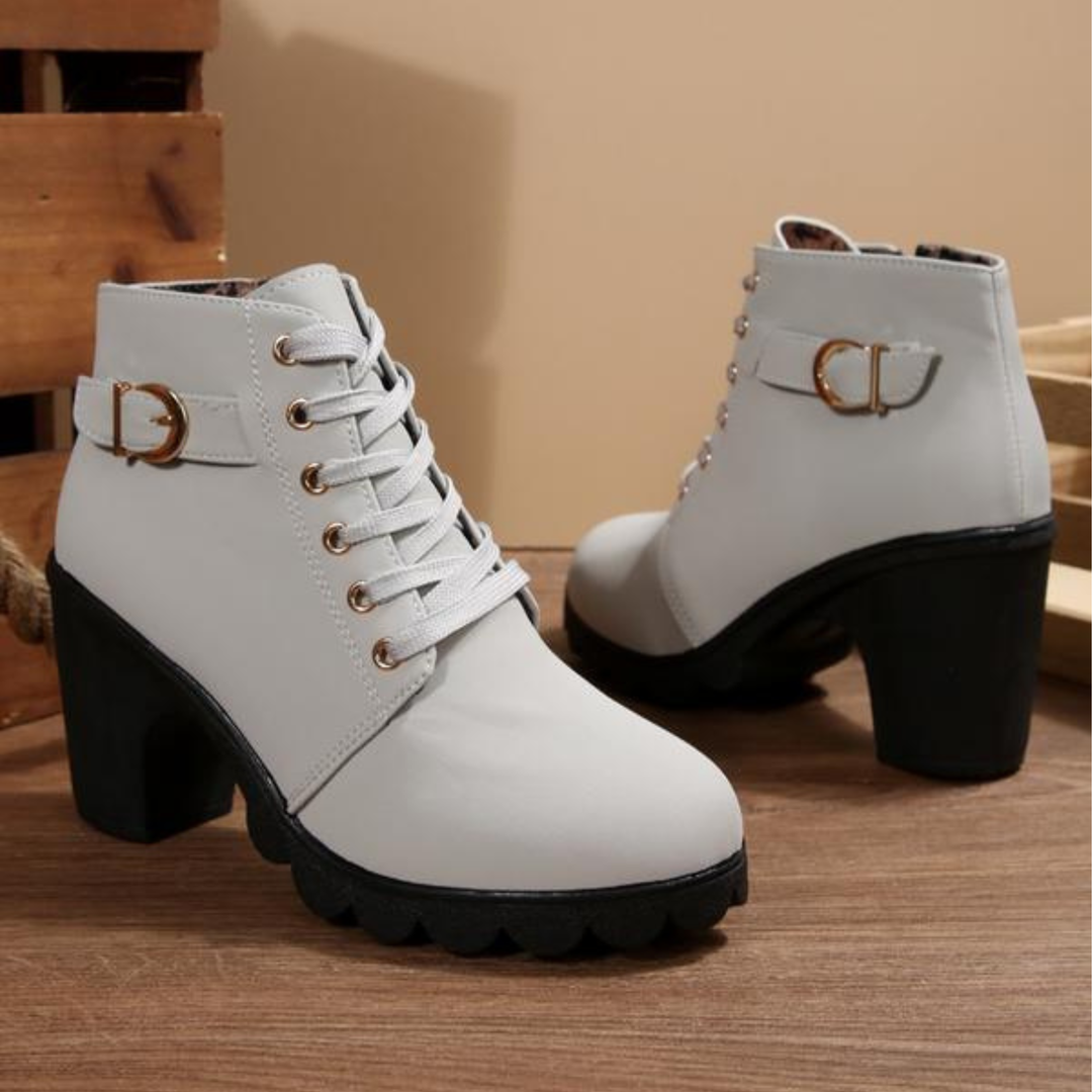 Katya | Chic Lace-Up Metal Buckle Ankle Boots