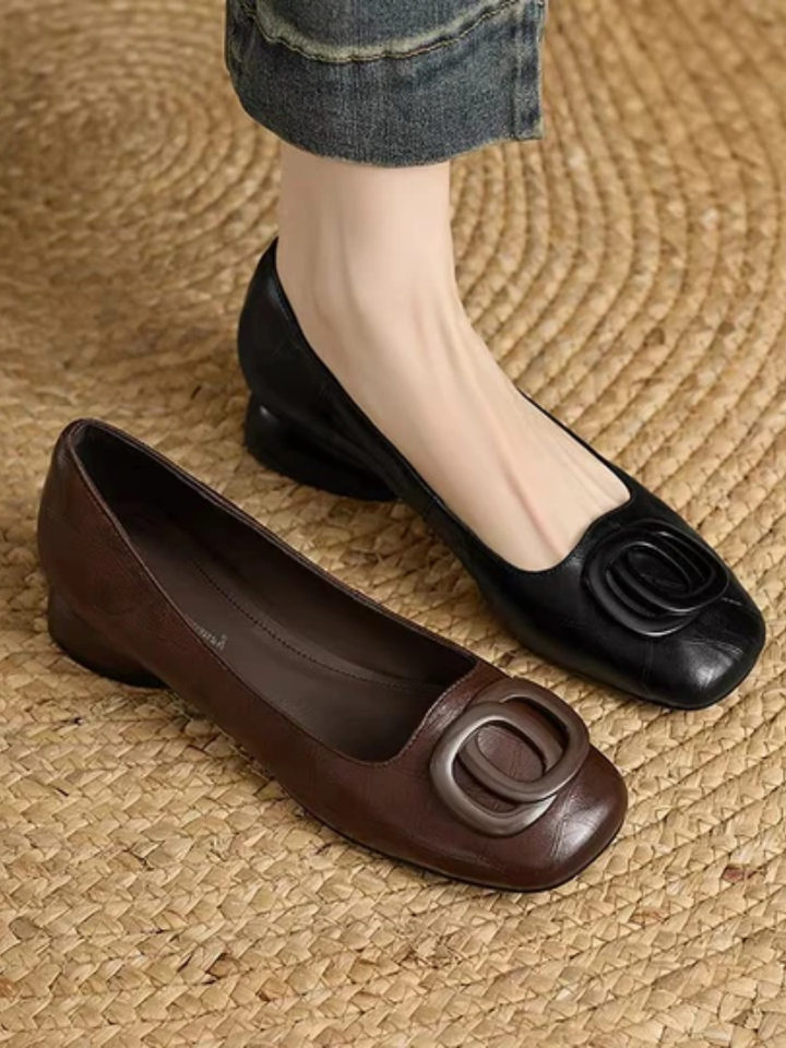 Kerina | Genuine Leather Square-Toe Flats