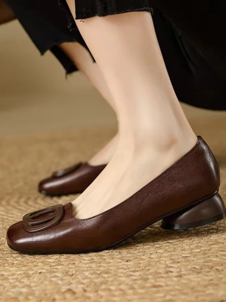 Kerina | Genuine Leather Square-Toe Flats
