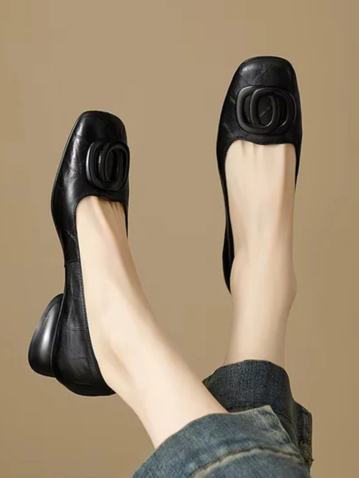 Kerina | Genuine Leather Square-Toe Flats