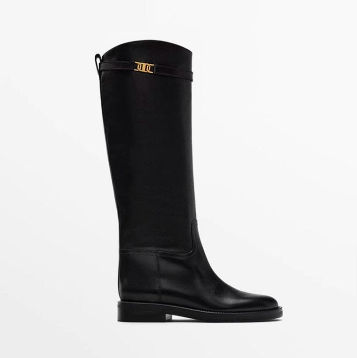 Laiza | Minimalist Block Heel Boots with Chic Buckle Detail