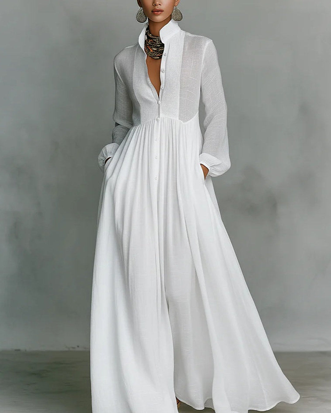 Leonora | Mandarin Collar Maxi Dress