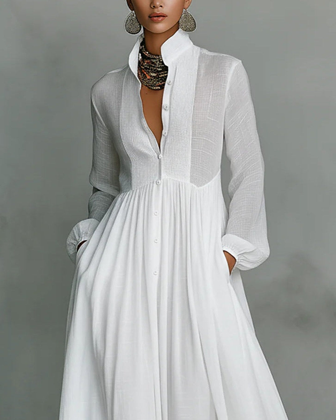 Leonora | Mandarin Collar Maxi Dress