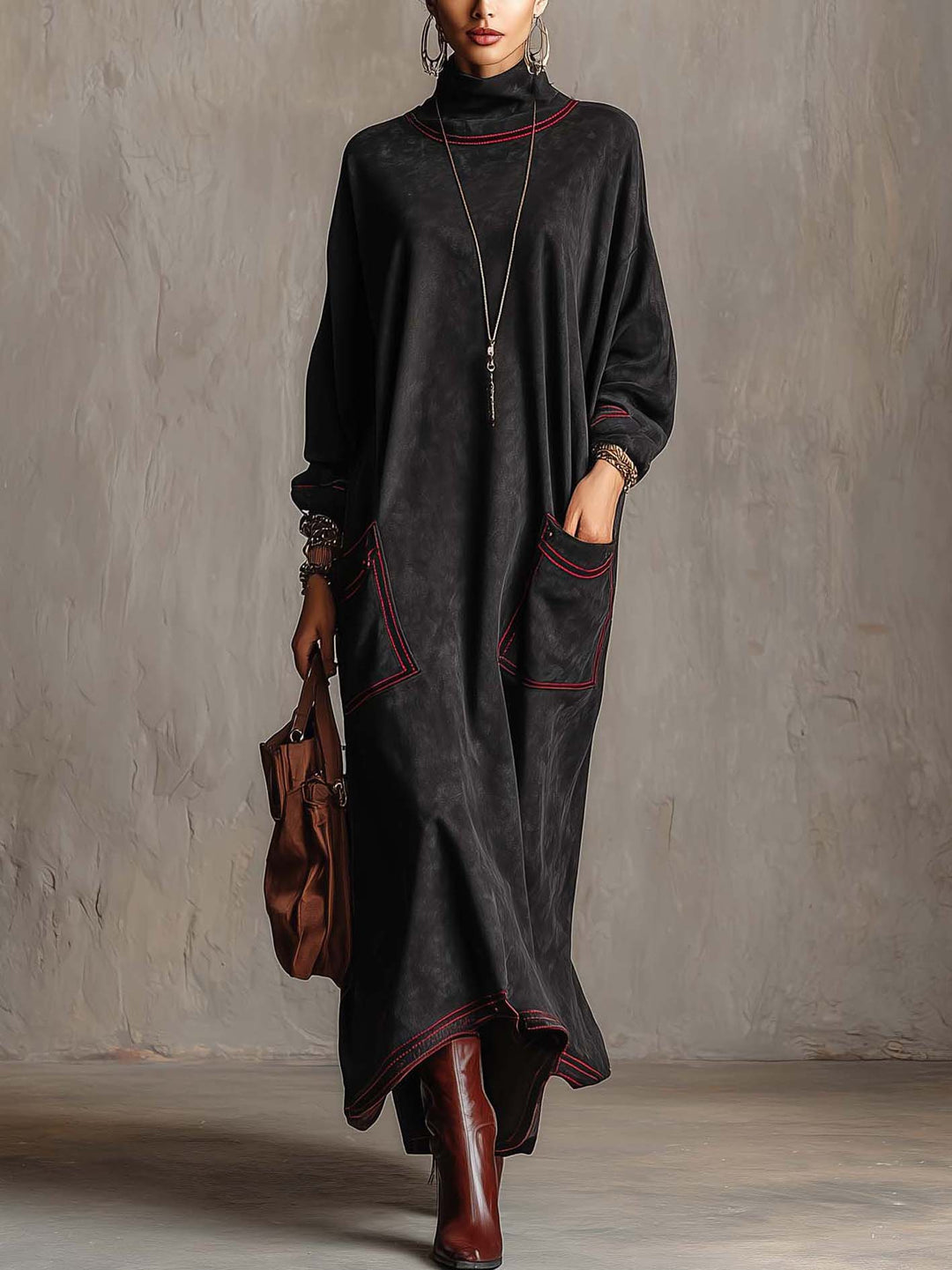 Manuela | Contrast-Stitch Maxi Dress