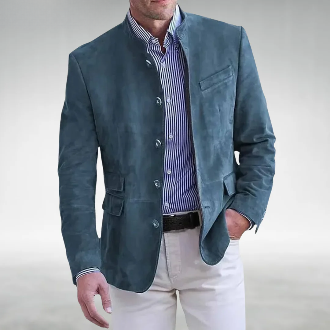 Markus | Suede Leather Jacket with Mandarin Collar