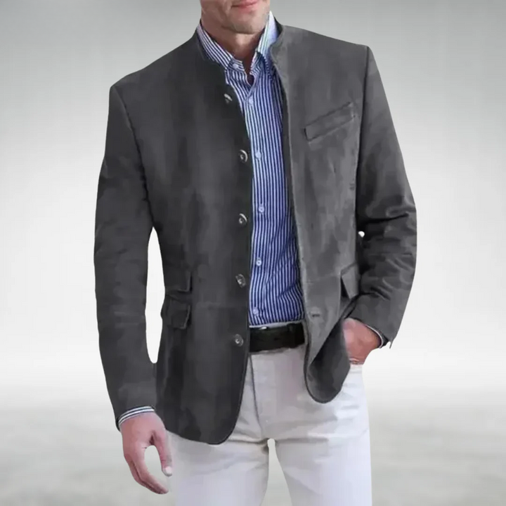 Markus | Suede Leather Jacket with Mandarin Collar