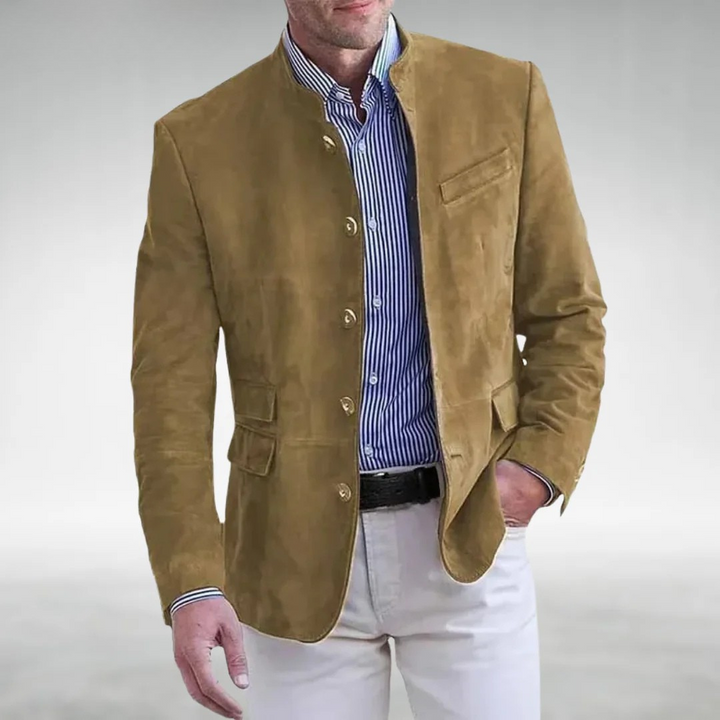 Markus | Suede Leather Jacket with Mandarin Collar