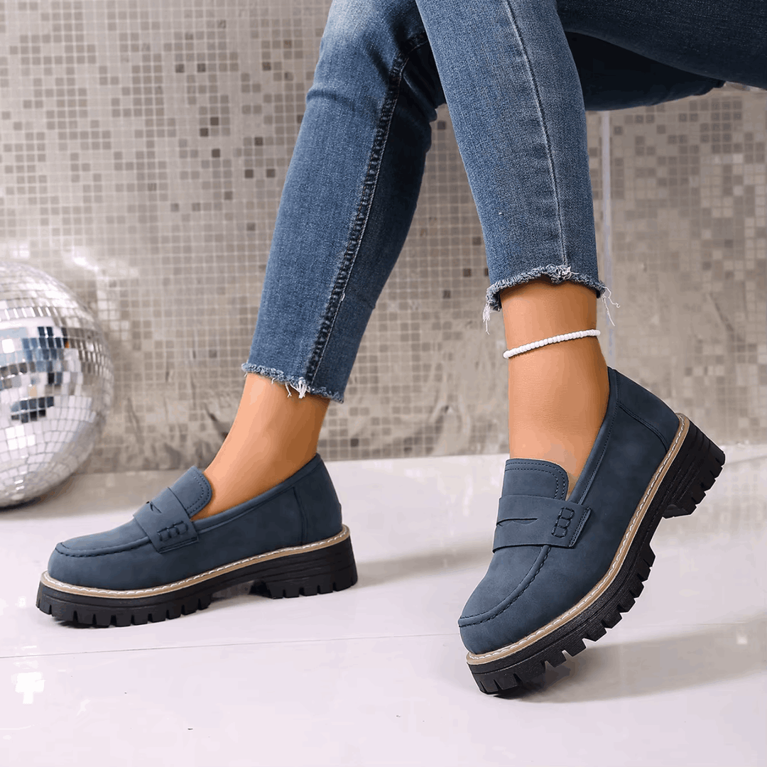 Mazie | Suede Platform College Loafers