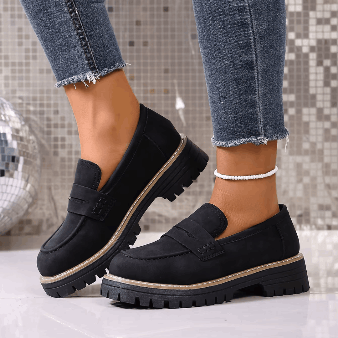 Mazie | Suede Platform College Loafers