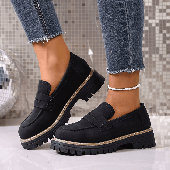 Mazie | Suede Platform College Loafers