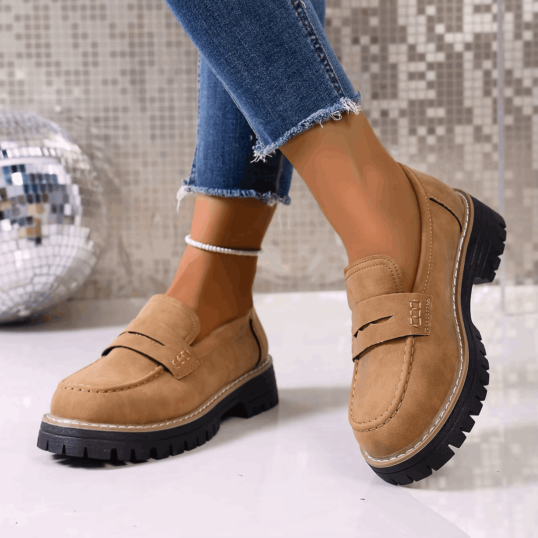Mazie | Suede Platform College Loafers