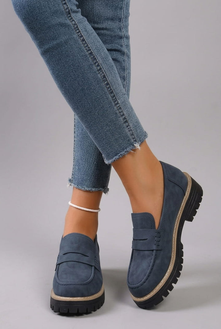 Mazie | Suede Platform College Loafers