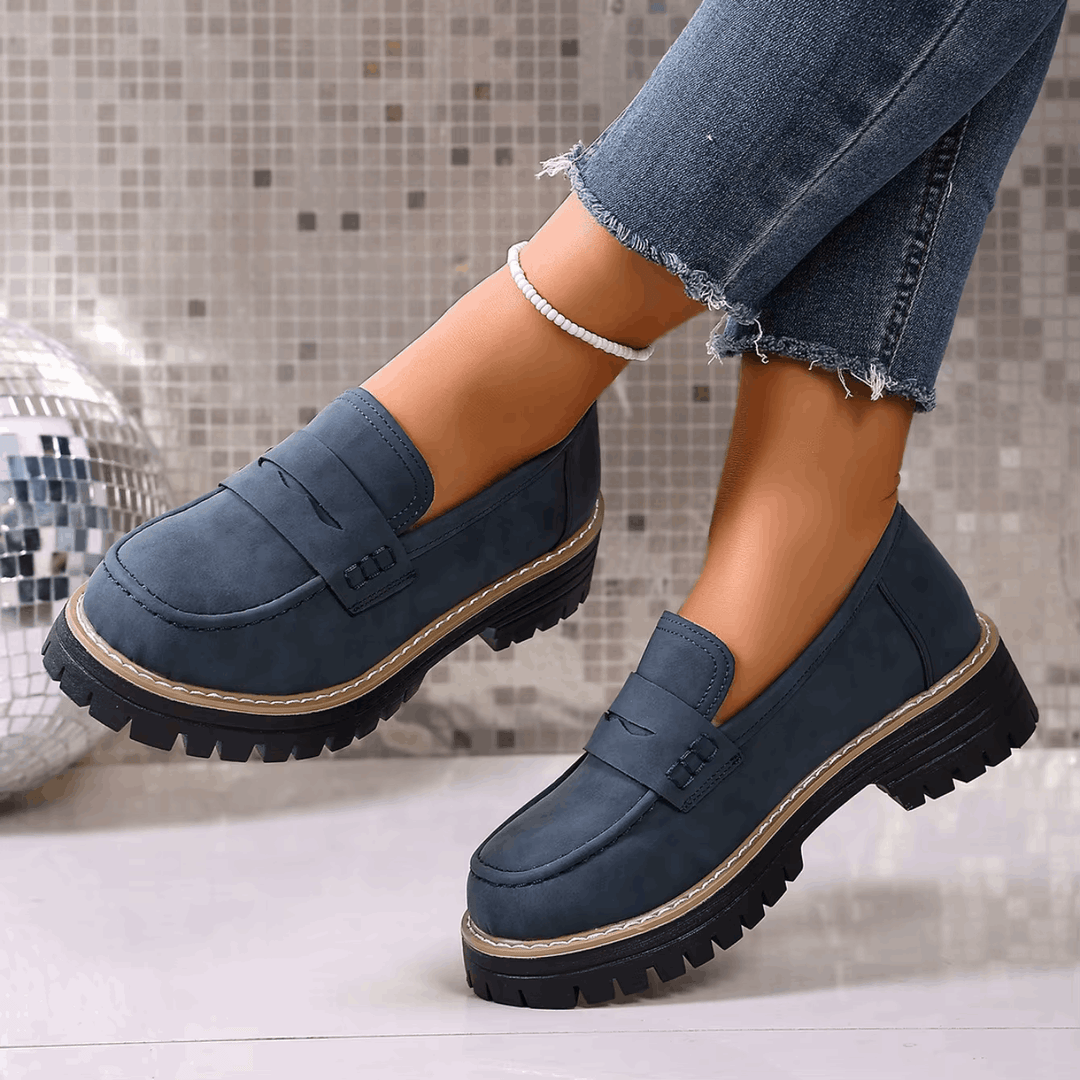 Mazie | Suede Platform College Loafers