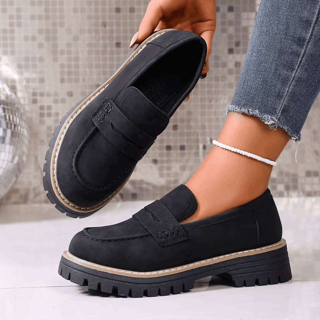 Mazie | Suede Platform College Loafers