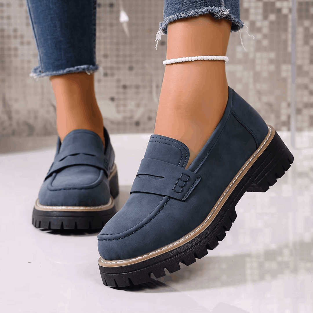 Mazie | Suede Platform College Loafers