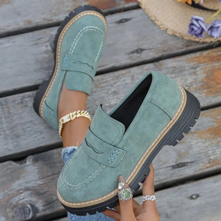 Mazie | Suede Platform College Loafers