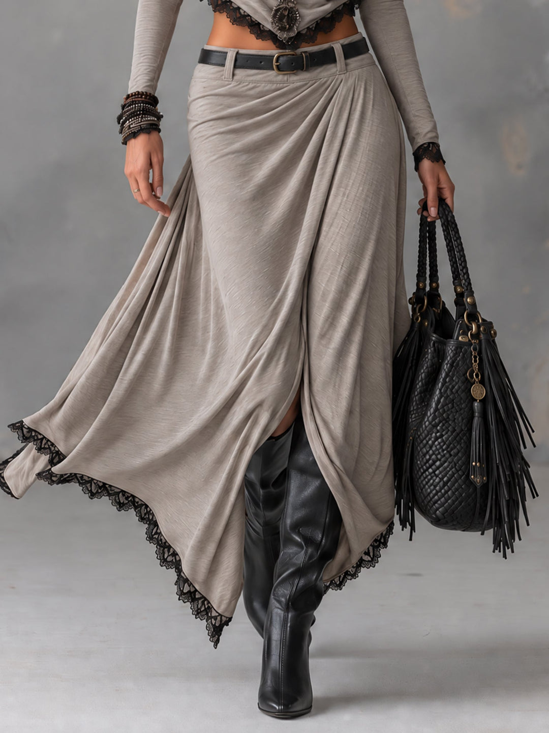 Michela | Draped Crop Top & Slit Maxi Skirt Set