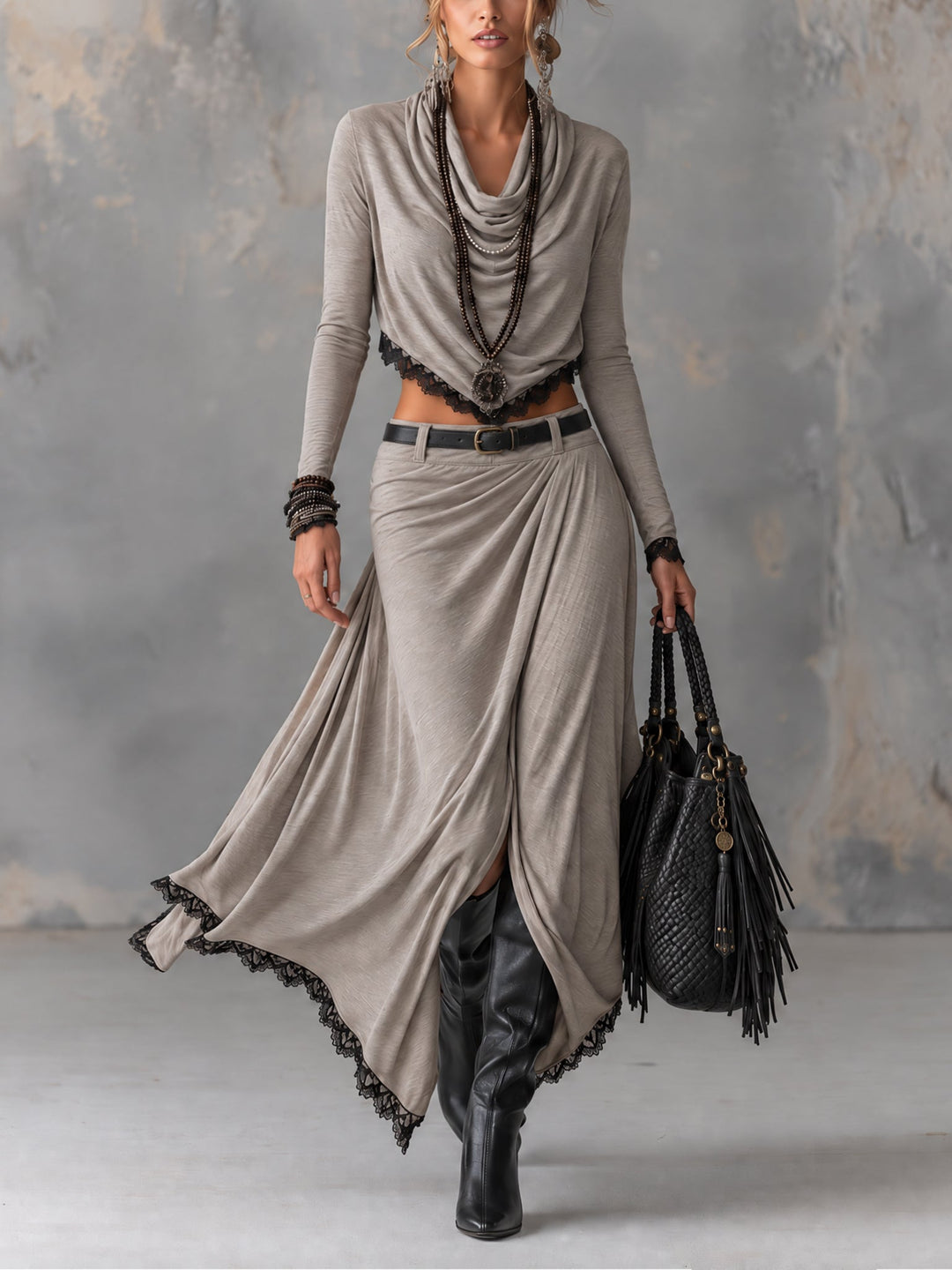 Michela | Draped Crop Top & Slit Maxi Skirt Set