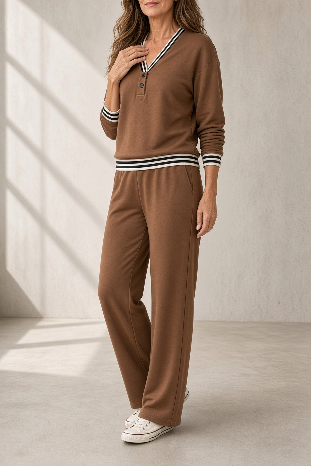 Monica | Striped-Trim Wide-Leg Set