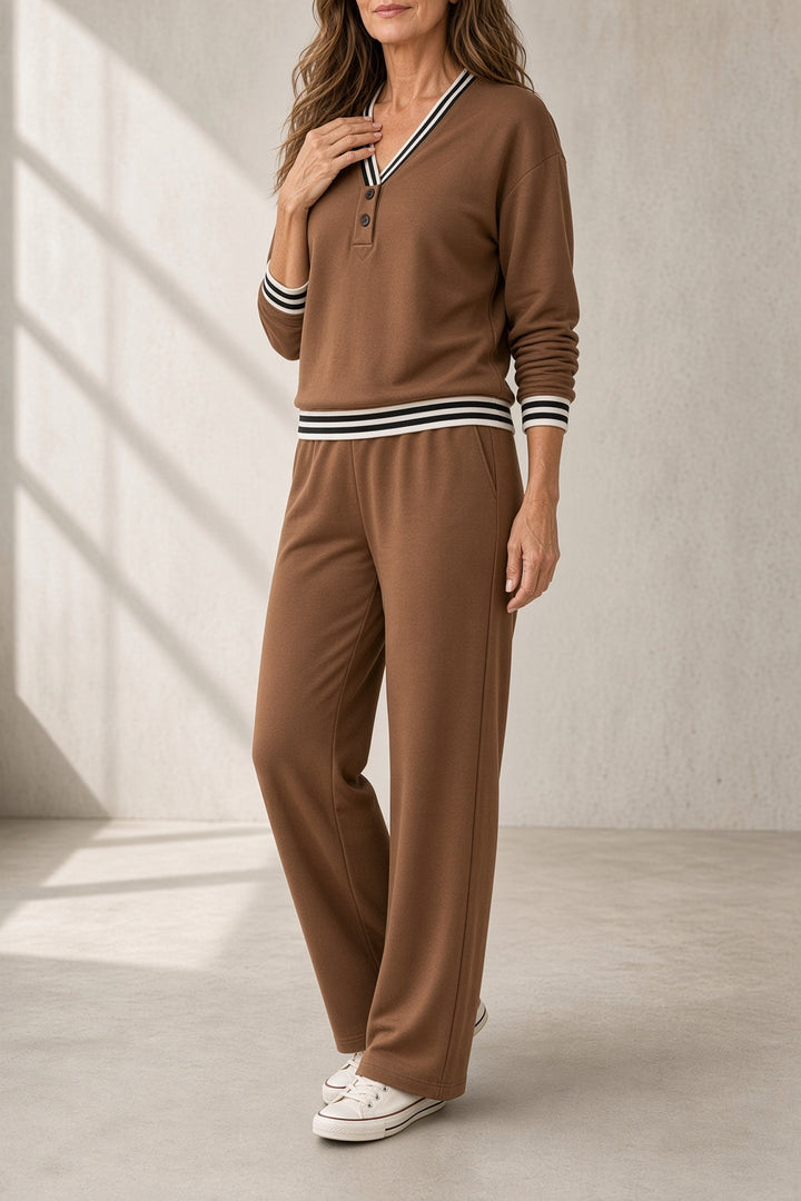 Monica | Striped-Trim Wide-Leg Set