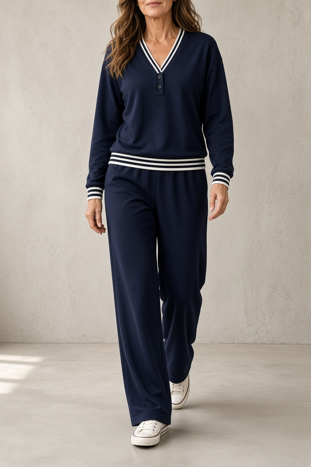 Monica | Striped-Trim Wide-Leg Set
