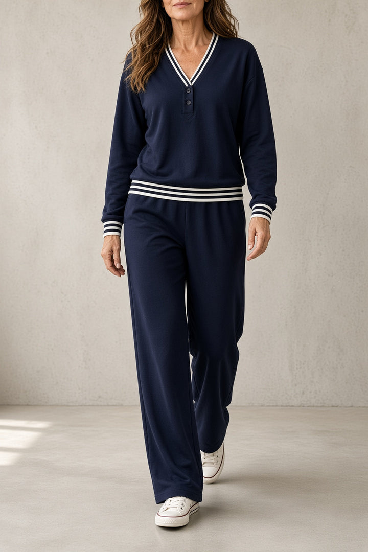 Monica | Striped-Trim Wide-Leg Set